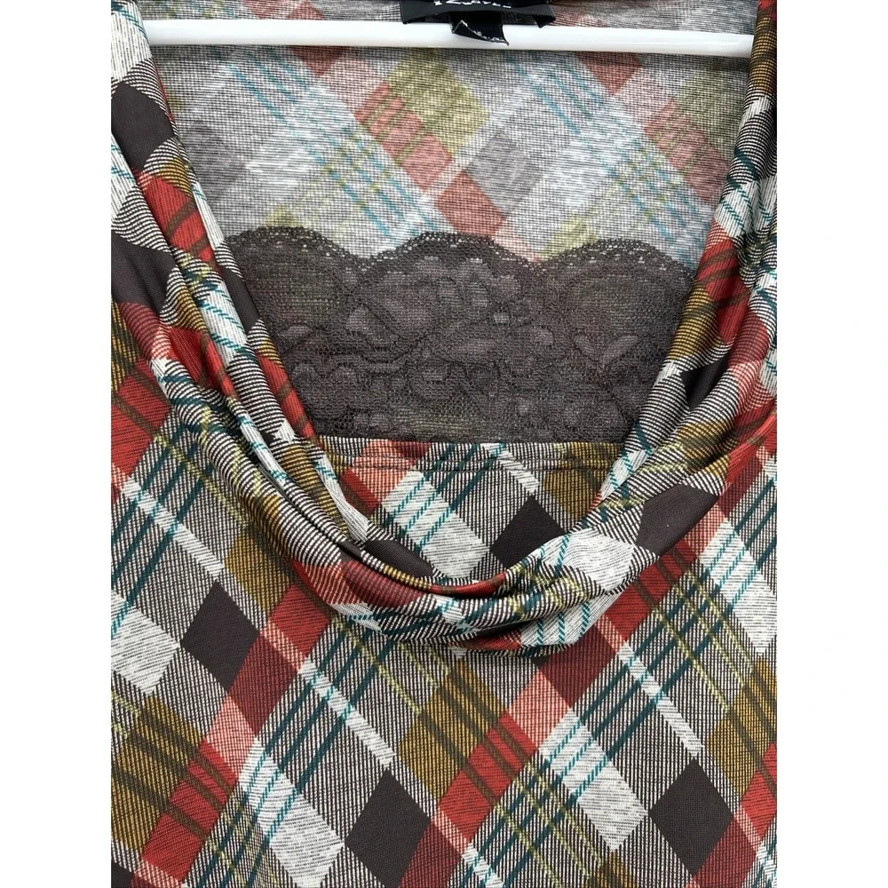 Iz Byer Womens Y2K Cap Sleeve Plaid Top Size‎ Medium Brown Academia Grunge Bratz